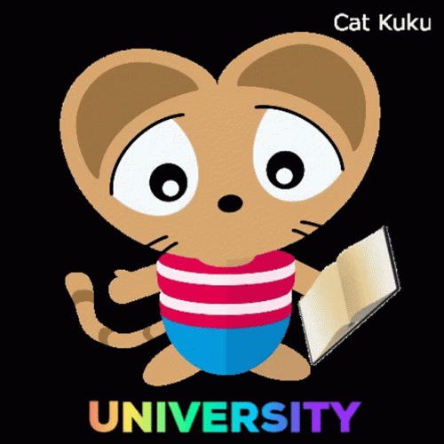 University Cartoon Cat Studying GIF