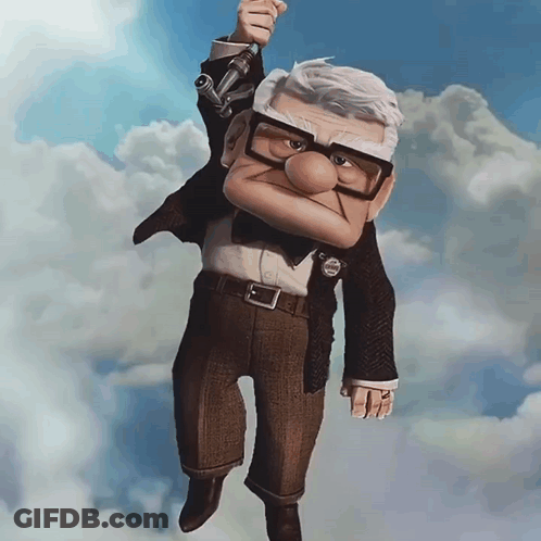 Up Character Flying With Gun GIF