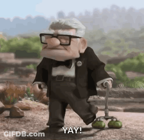 Up Character Walking With Cane And Green Shoes GIF