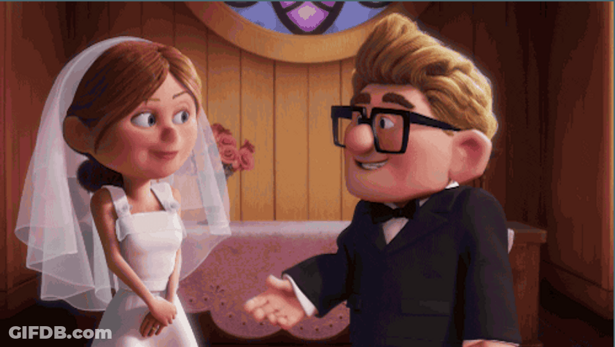 Up Movie Animated Characters Carl And Ellie Marriage GIF