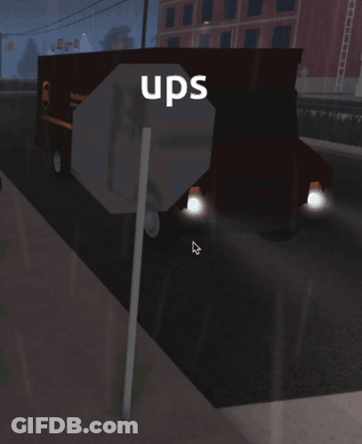 UPS Truck Passing Stop Sign GIF