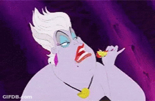Ursula From The Little Mermaid Is A Purple Cartoon Character With A Purple Background . GIF