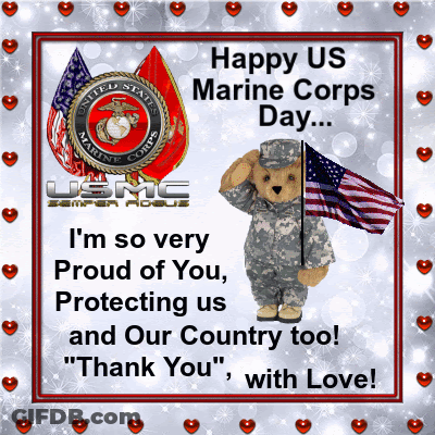 US Marine Corps Day Teddy Bear Saluting GIF