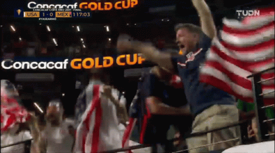 Usmnt Fans Proudly Cheering Waving Flag GIF