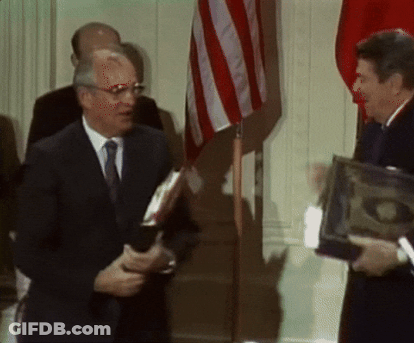 Ussr Mikhail Gorbachev Ronald Reagan Handshake GIF