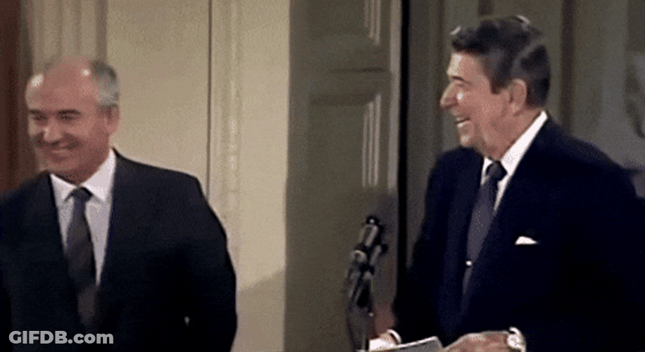 Ussr Mikhail Gorbachev Ronald Reagan Laughing GIF
