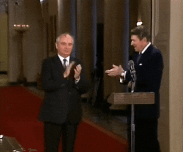 Ussr Ronald Reagan Mikhail Gorbachev Shaking Hands GIF