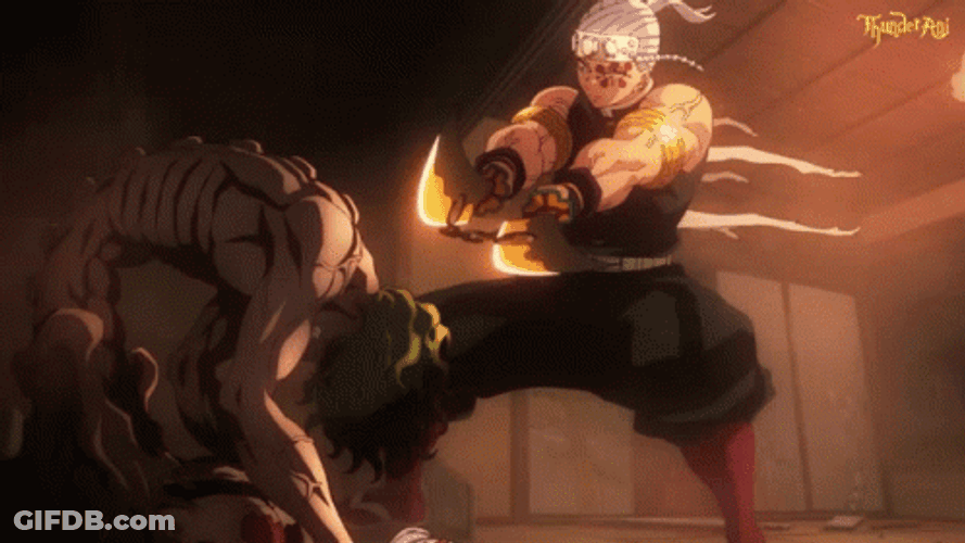 Uzui Vs Gyutaro Escape Fight GIF