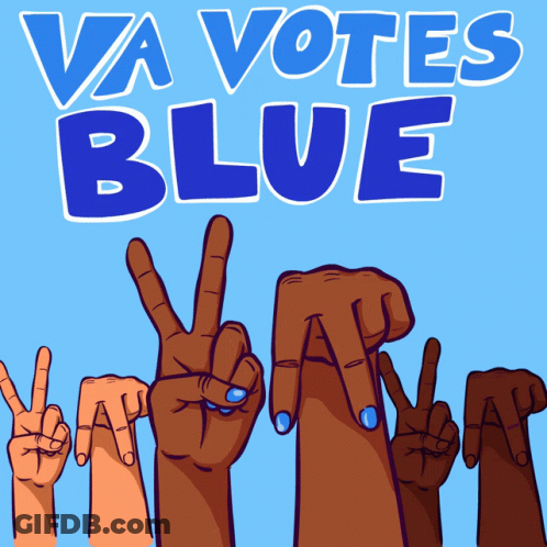 Va Votes Blue Poster With Hands Giving Peace Sign GIF