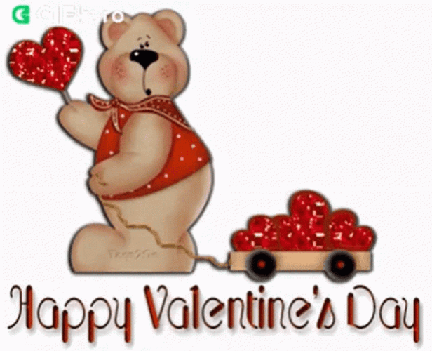 Valentine Day Animated Cute Bear Giving Hearts GIF