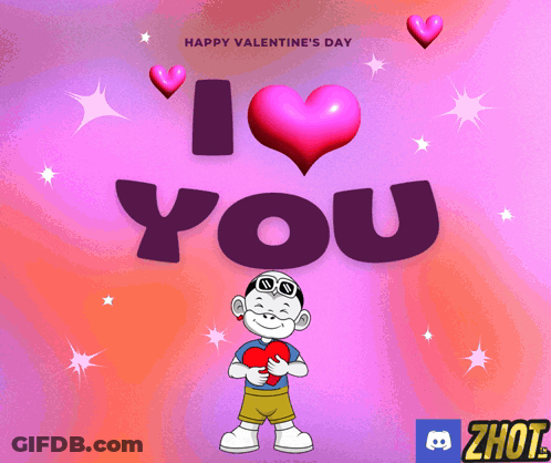 Valentine's Day Card With Cartoon Holding Heart GIF
