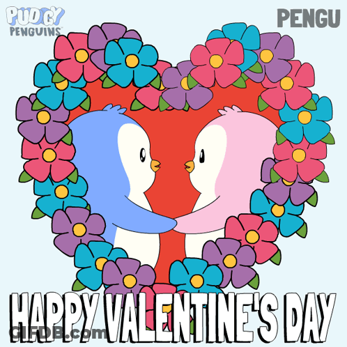Valentine's Day Card With Hugging Penguins GIF