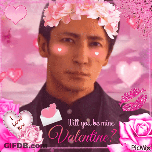 Valentine's Day Card With Man In Flower Crown Will You Be Mine Valentine GIF
