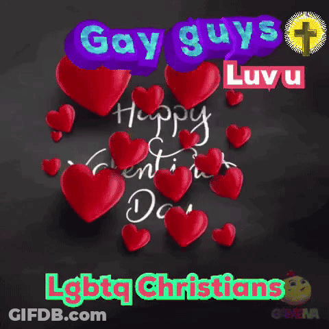 Valentine's Day Card With Red Hearts Gay Guys Luv U GIF