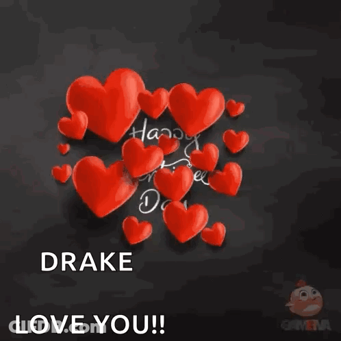 Valentine's Day Card With Red Hearts Saying Happy Valentine's Day Drake Love You GIF