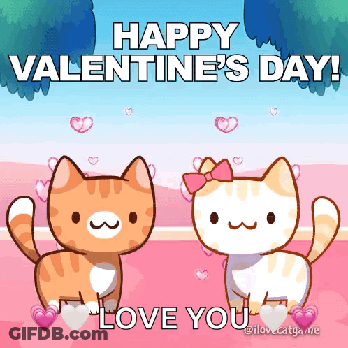 Valentine's Day Card With Two Cats Saying Happy Valentine's Day GIF