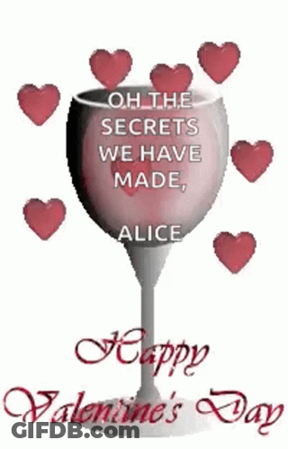 Valentine's Day Card With Wine Glass And Hearts GIF