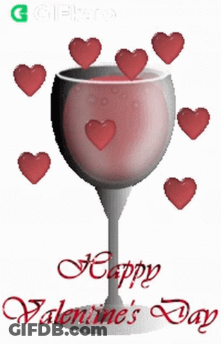 Valentine's Day Card With Wine Glass And Hearts GIF