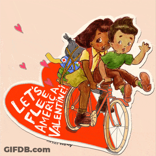 Valentines Day Cartoon Couple Riding Bike GIF