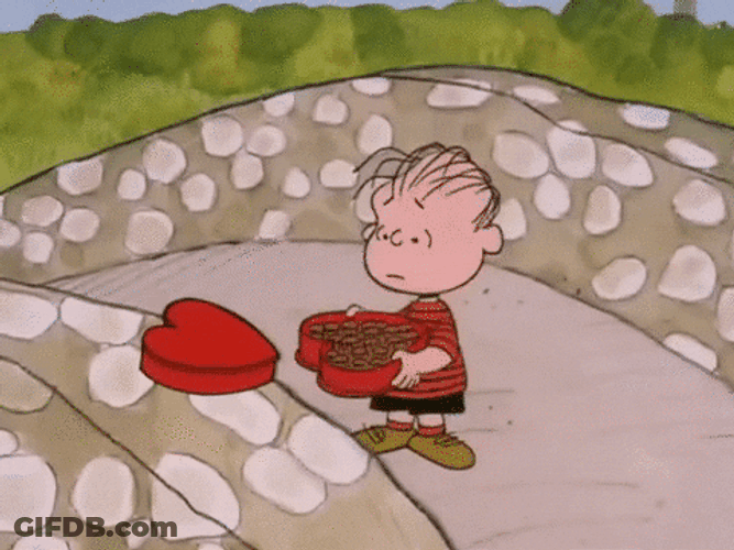Valentines Day Frustrated Charlie Brown Throwing Chocolates GIF