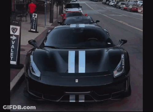 Valet Sign Next To Black Sports Car GIF