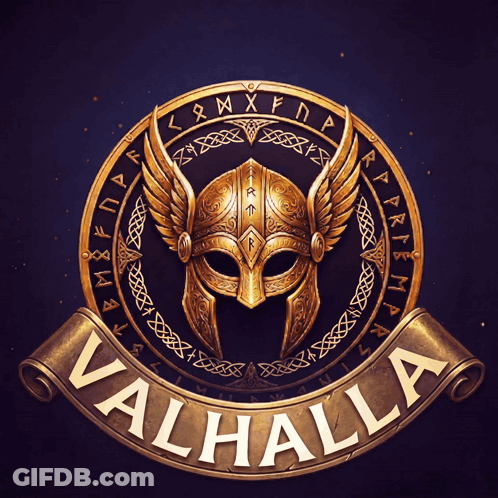 Valhalla Logo With Viking Helmet GIF