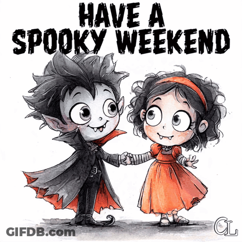 Vampire And Little Girl Have A Spooky Weekend GIF