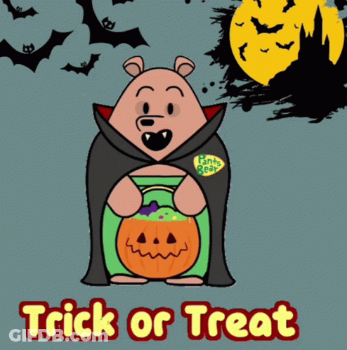 Vampire Bear Holding Pumpkin Saying Trick Or Treat GIF