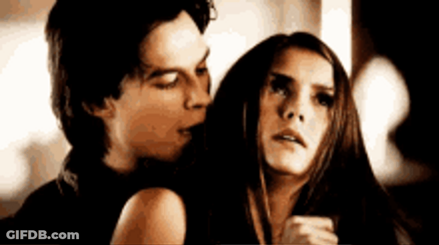 Vampire Diaries Damon Neck Bite Elena GIF