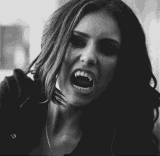 Vampire Diaries Katherine Pierce Funny Reaction Show Fangs GIF