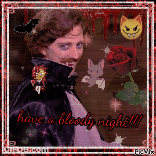 Vampire With Bloody Night Text GIF