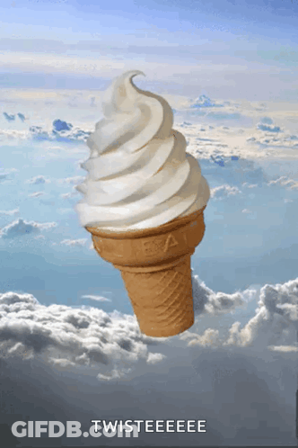 Vanilla Ice Cream Cone Floating In Sky GIF
