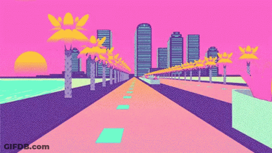 Vaporwave Street Skyscrapers GIF