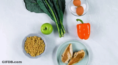Variety Of Healthy Foods Chicken And Eggs GIF