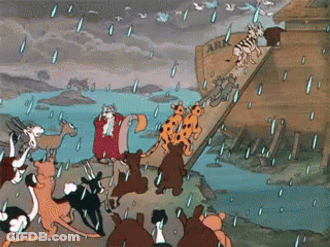 Various Animals Boarding Noah's Ark GIF