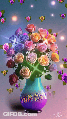 Vase Filled With Colorful Roses For You GIF