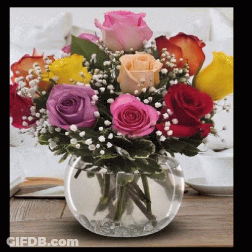 Vase Filled With Roses And Baby's Breath GIF
