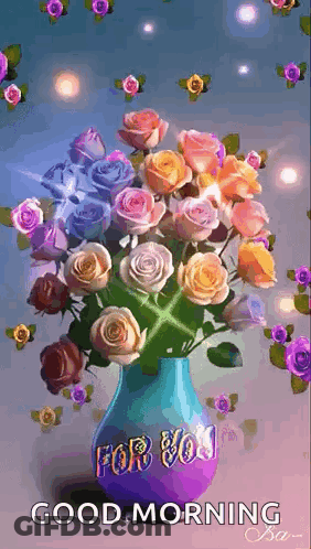 Vase Of Colorful Roses With For You GIF