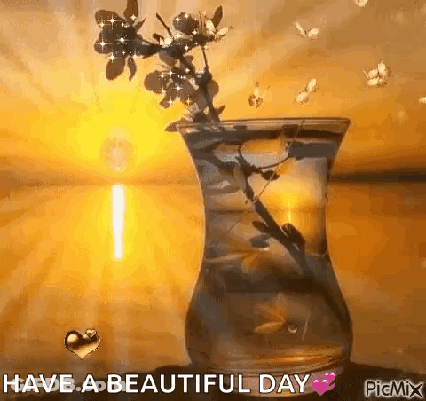 Vase With Flowers Saying Have A Beautiful Day GIF