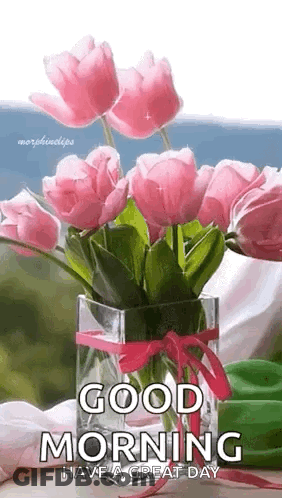 Vase With Pink Flowers Good Morning GIF