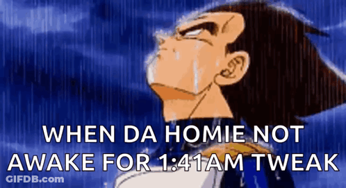Vegeta Crying In The Rain When Da Homie Not Awake For 1:41Am Tweak GIF
