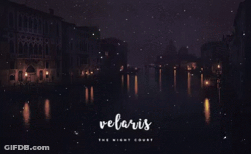 Velaris Night Court Poster River Surrounded By Buildings At Night GIF
