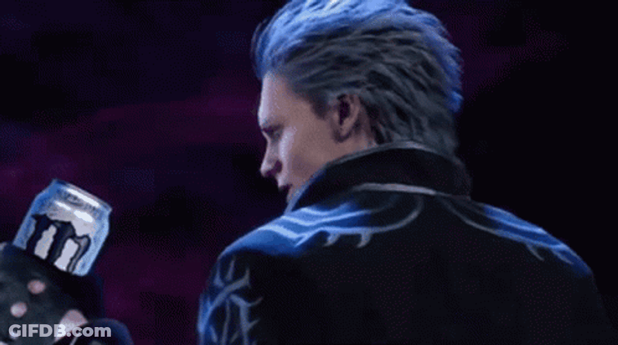 Vergil Drinking Monster GIF