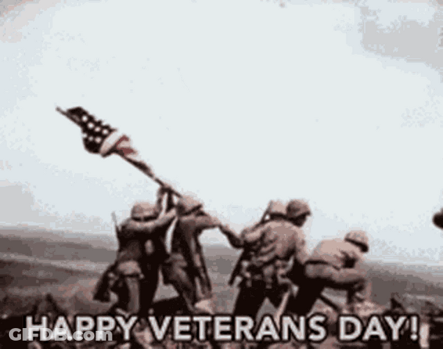 Veterans Day American Navy Soldiers Raising Flag GIF