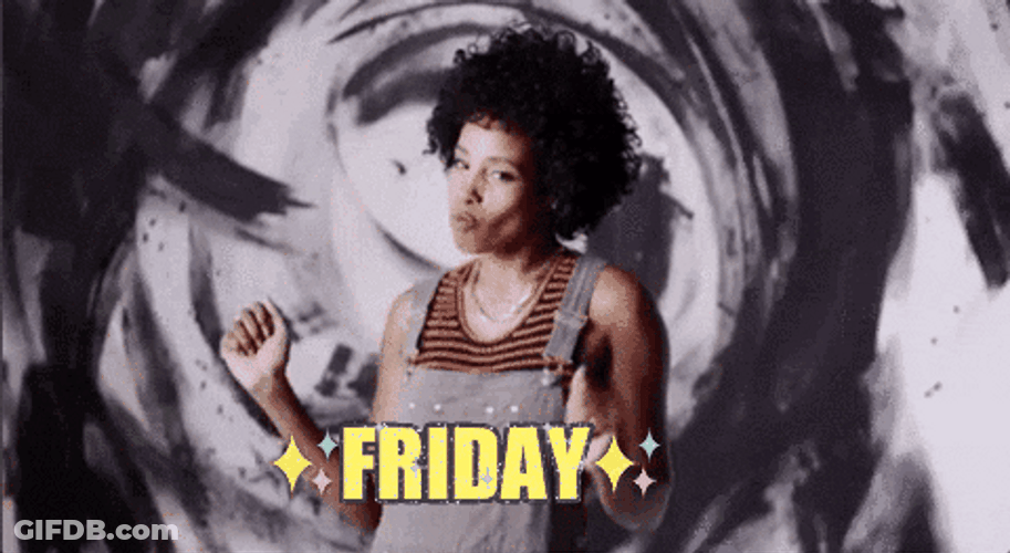 Vibrant Afro Haired Woman Friday Happy Dance GIF
