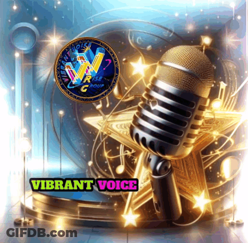 Vibrant Voice Logo With Microphone On Stage GIF