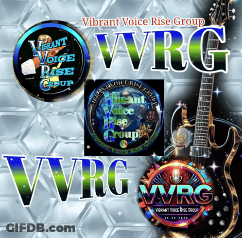 Vibrant Voice Rise Group Logo With A Guitar In The Corner GIF
