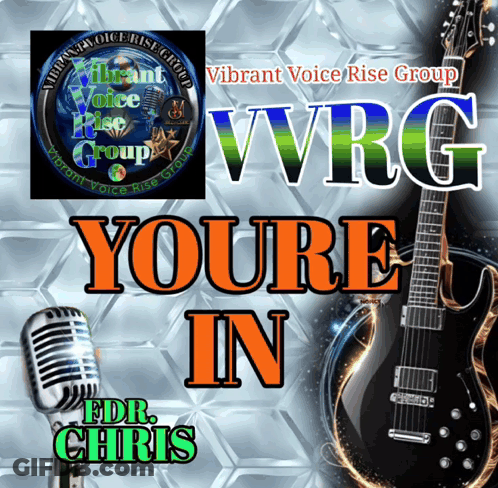 Vibrant Voice Rise Group Poster With Guitar And Microphone GIF