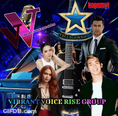 Vibrant Voice Rise Poster With Piano And Guitar GIF