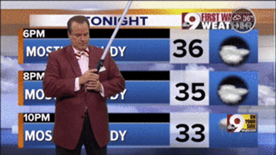 Vibrant Weatherman Van Denton Sword Fight GIF